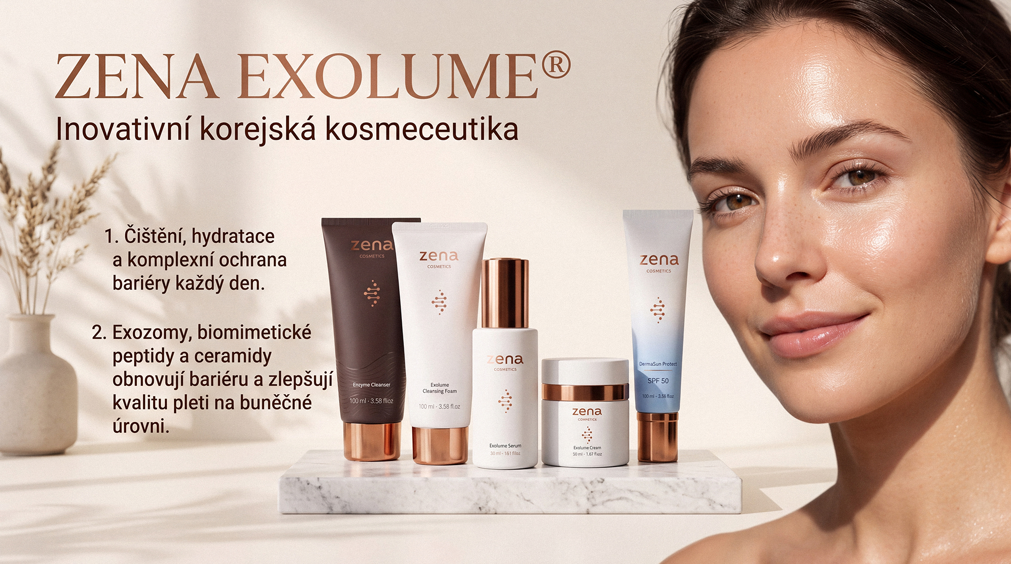 zena-exolume-korejska-kosmeceutika-professional Profesionální korejský pleťový krém s peptidy a exozomy ZENA EXOLUME® pro každodenní péči o pleť.